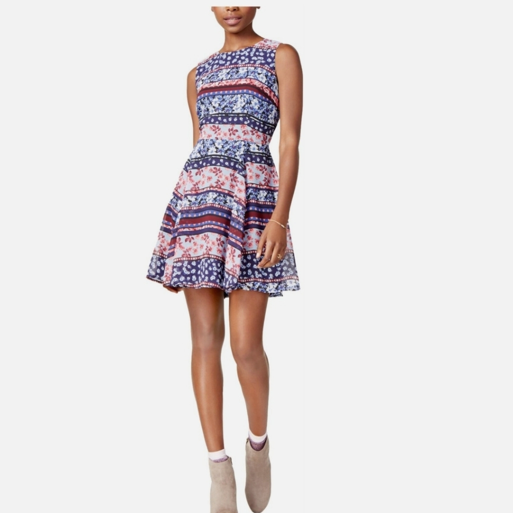 Maison Jules semi sheer fully lined fit and flair dress. Size medium.